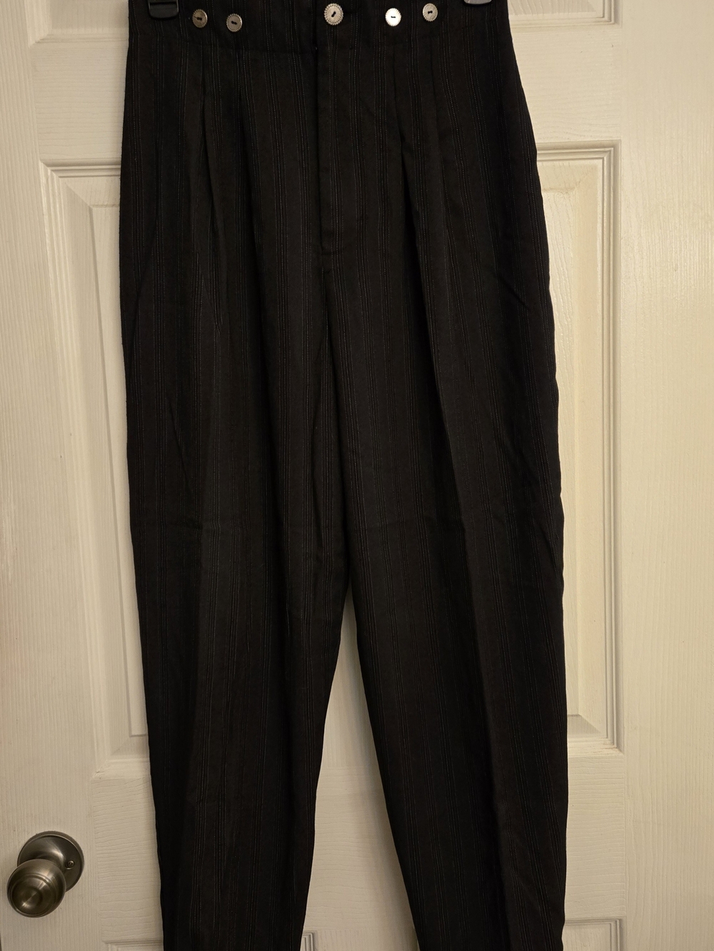 Tailored Black Pinstripe Straight-Leg Pants